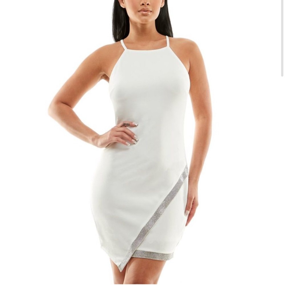 White Halter Dress with Silver bedazzled trim